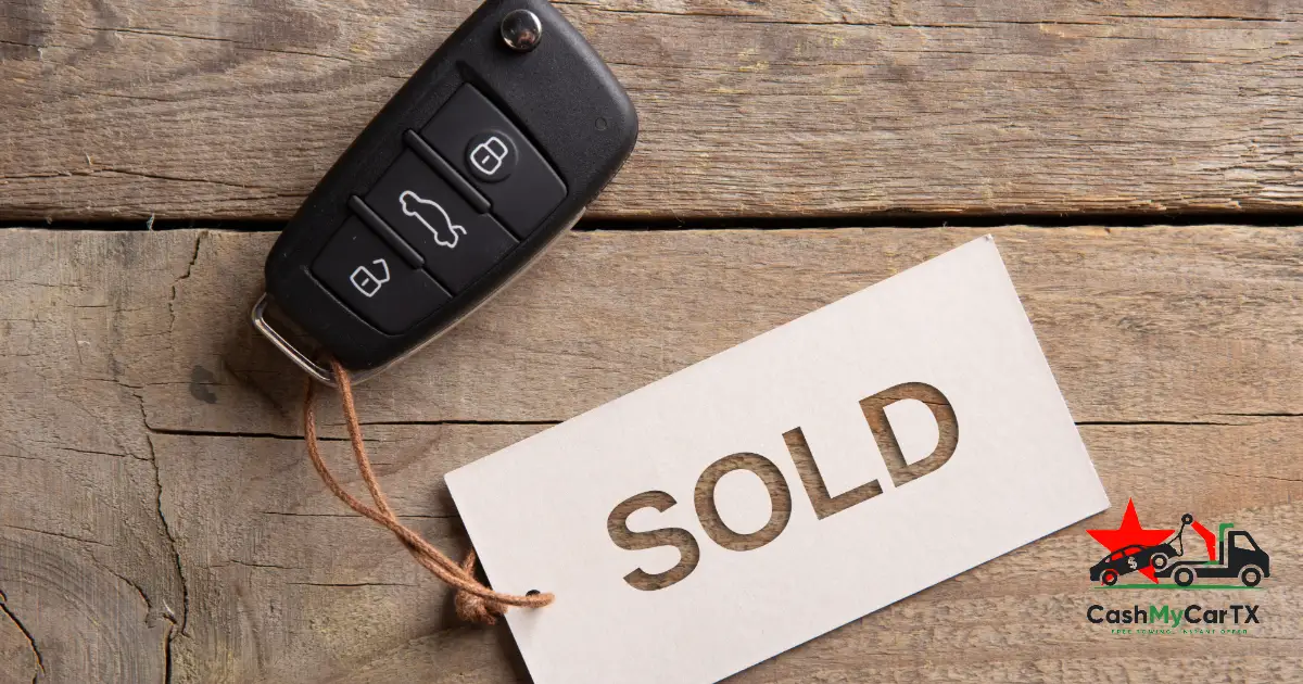 A car key beside a 'SOLD' tag — selling a car for a parent who's stopped driving in Texas, CashMyCarTX